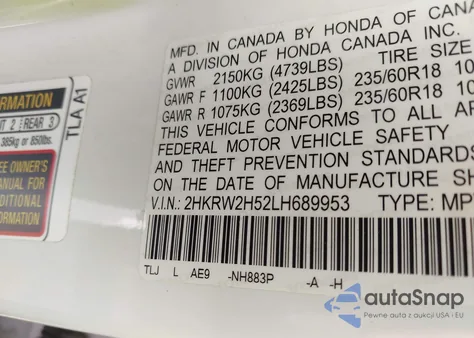 2020 Honda Cr-V Ex z USA, uszkodzony, nr VIN 2HKRW2H52LH689953